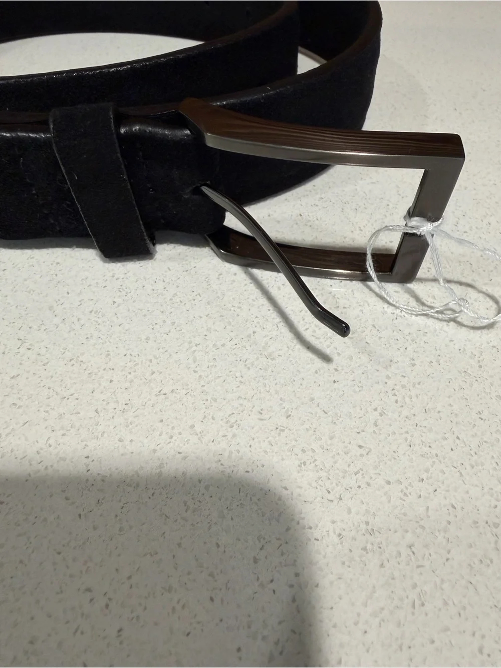 The Tie Bar Black Suede Belt with Gunmetal Buckle